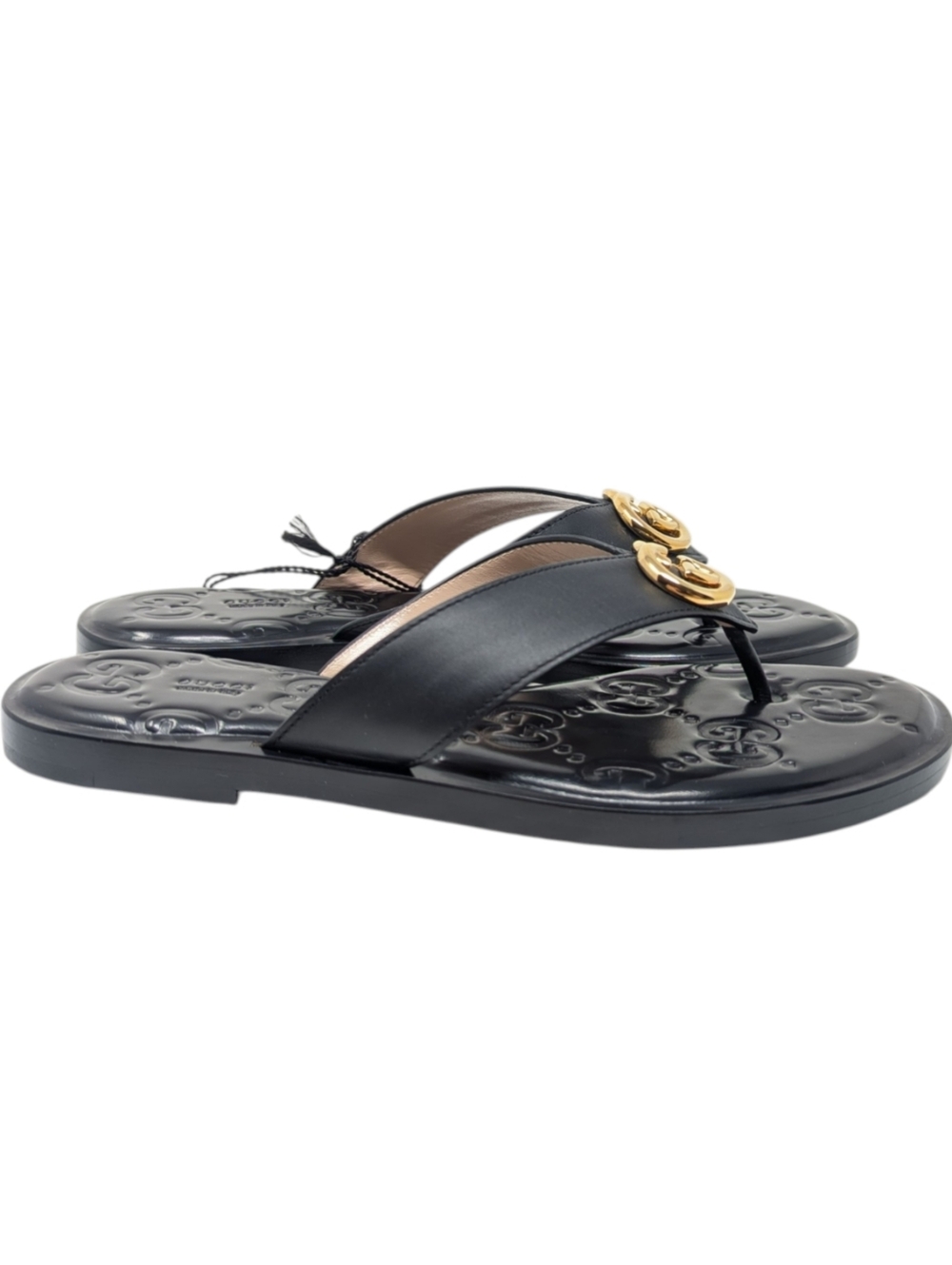 NIB Gucci Interlocking GG Black Thong Leather Flip Flop Sandals Size EU 38.5 - Picture 4 of 10